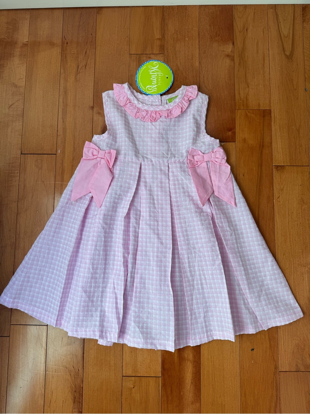 Pink Gingham Bow-Accent Girls Dress